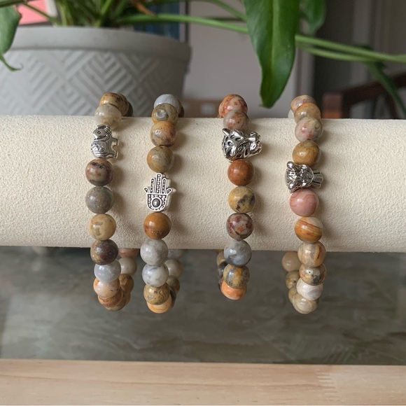 Crazy Lace Agate Beaded Gemstone Stretch Bracelet - Picture 1 of 6